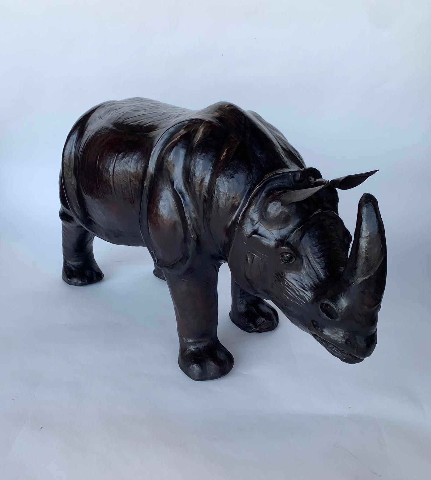 Mid-20th century oversized rhino wrapped in leather, Africa.