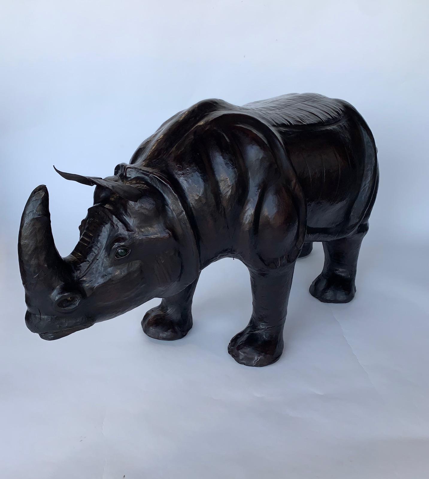 Mid-Century Modern Mid-20th Century Oversized Rhino Wrapped in Leather