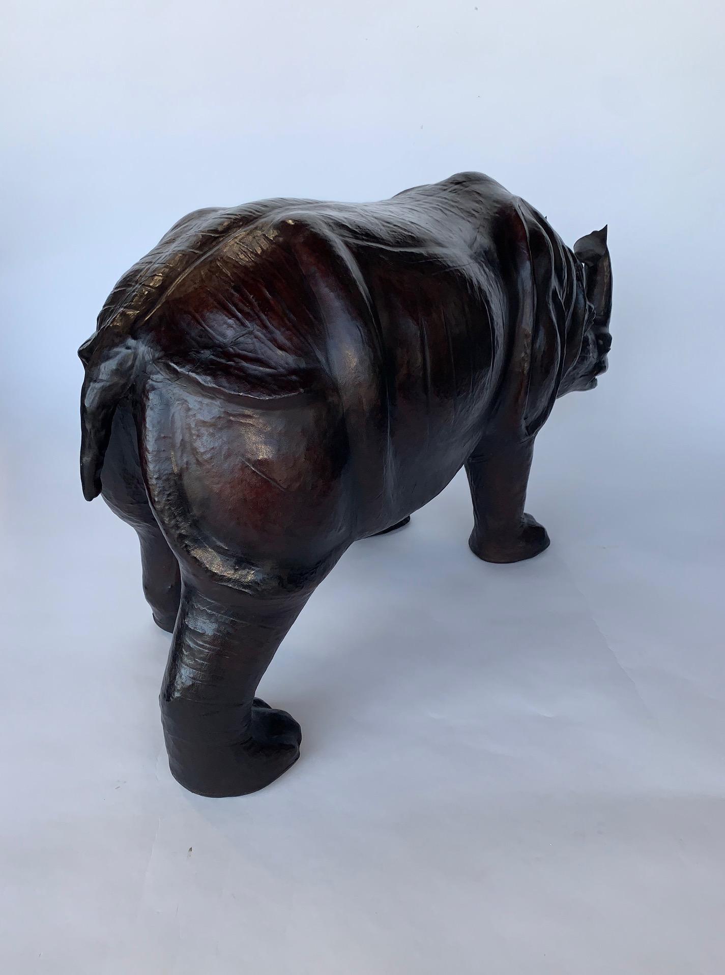 Mid-20th Century Oversized Rhino Wrapped in Leather In Excellent Condition In Los Angeles, CA