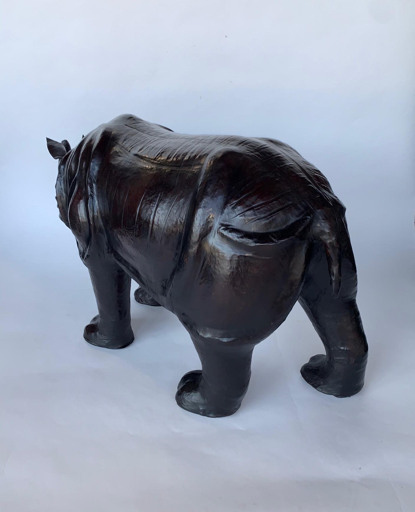 Mid-20th Century Oversized Rhino Wrapped in Leather 1