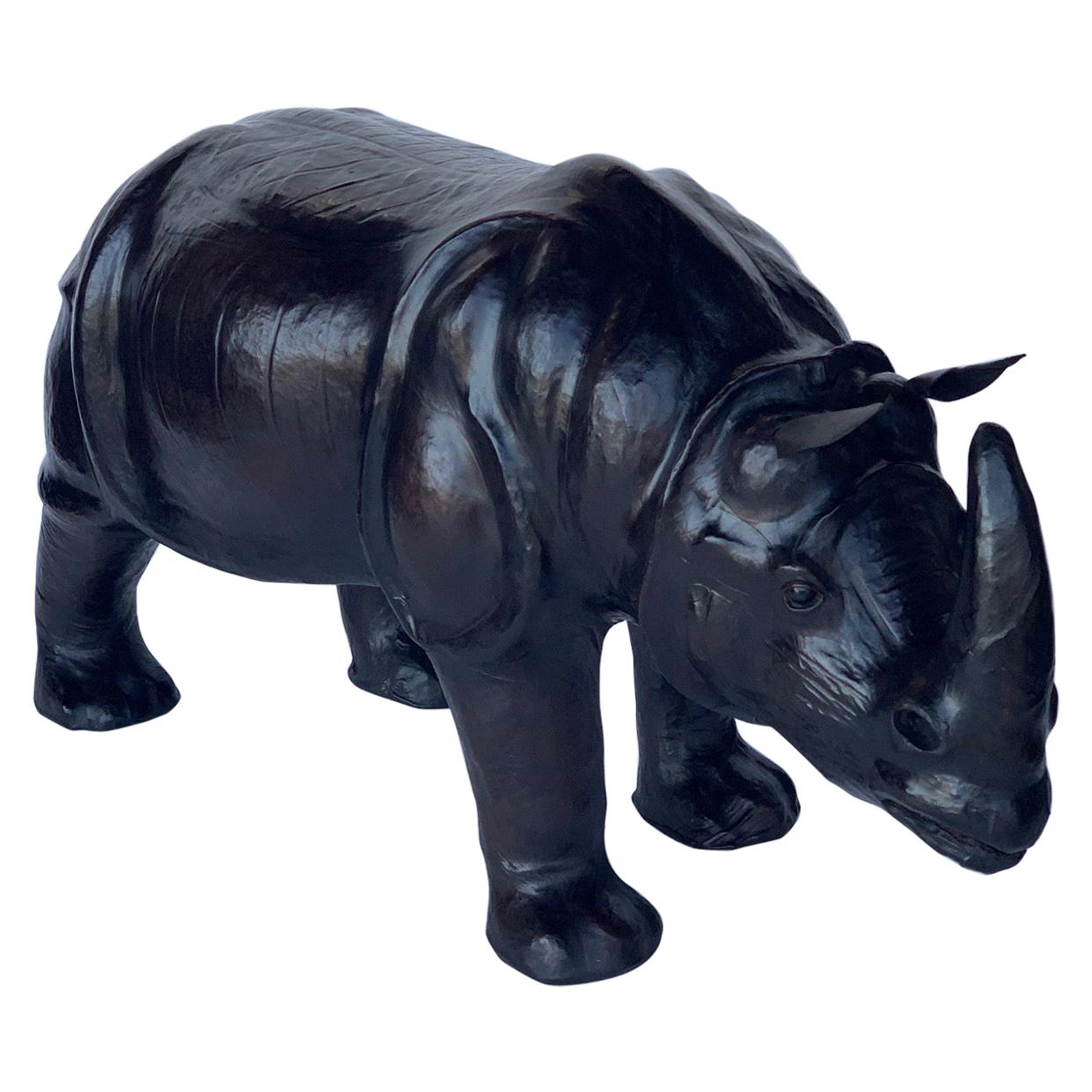 Mid-20th Century Oversized Rhino Wrapped in Leather