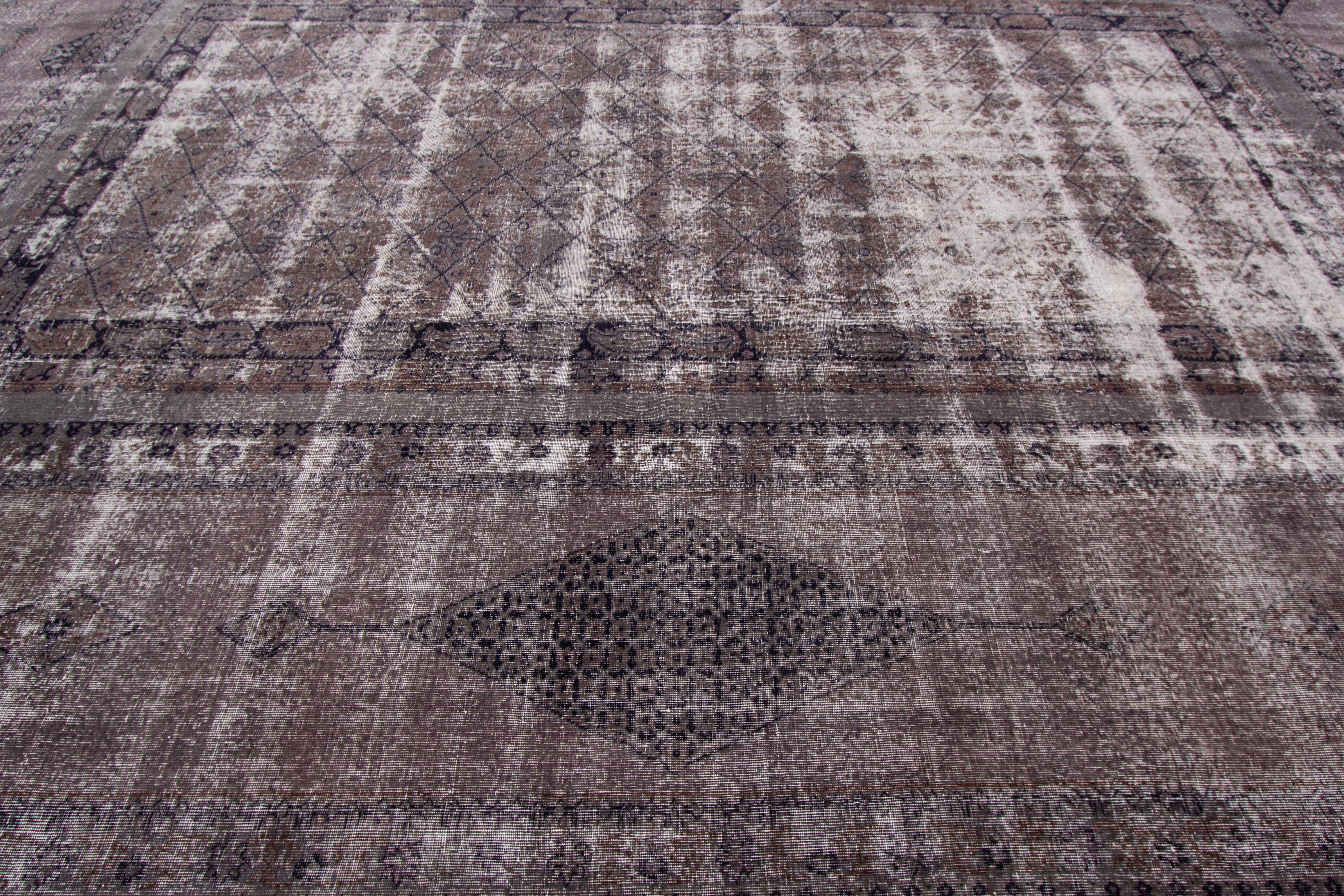 Hand-Knotted Mid-20th Century Oversize Vintage Overdyed Wool Rug For Sale