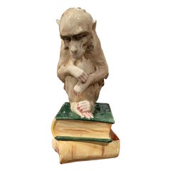 Mid-20th Century Painted Ceramic Barbotine Monkey Composition Sculpture