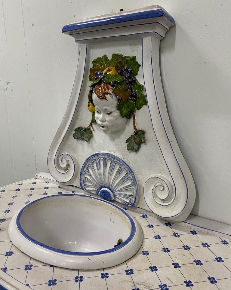 Mid20th Century Painted and Glazed Italian Garden Fountain, circa 1950