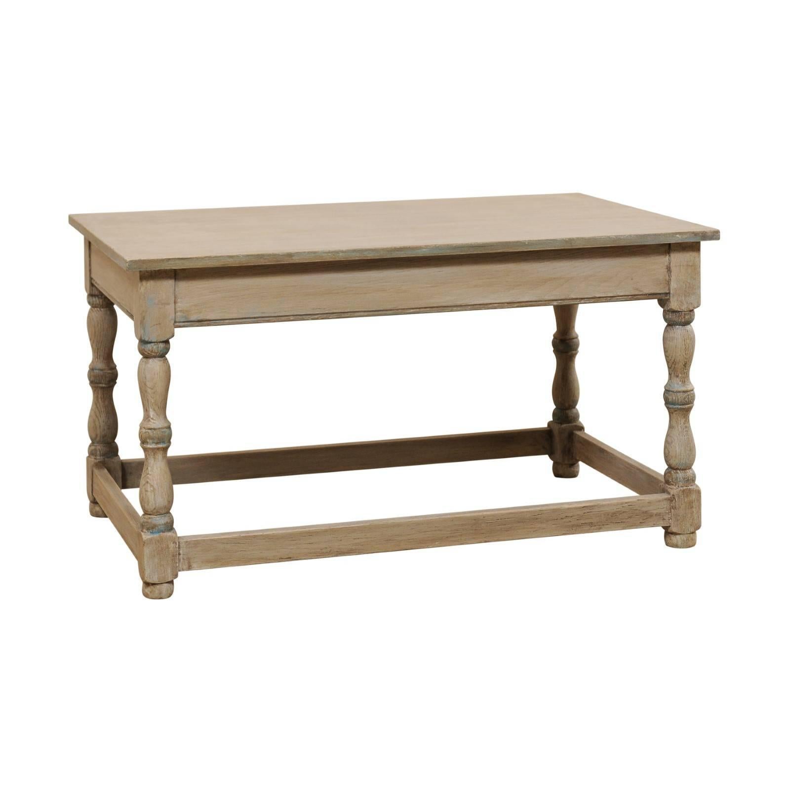Mid-20th Century Painted Wood Coffee Table with Turned Legs from France For Sale