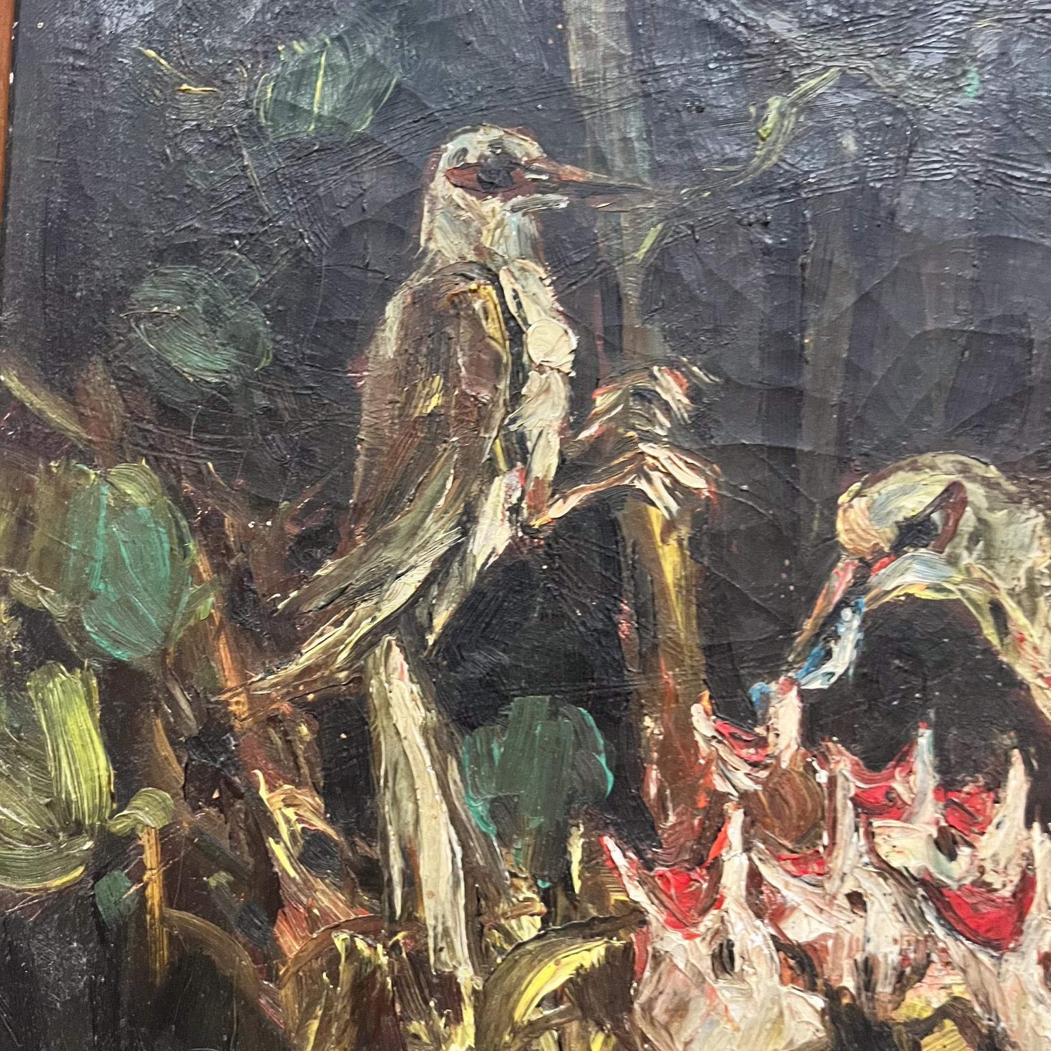 Pittura della metà del XX secolo Uccelli pulcini Natura morta Impressionista Olio su tela in vendita 5
