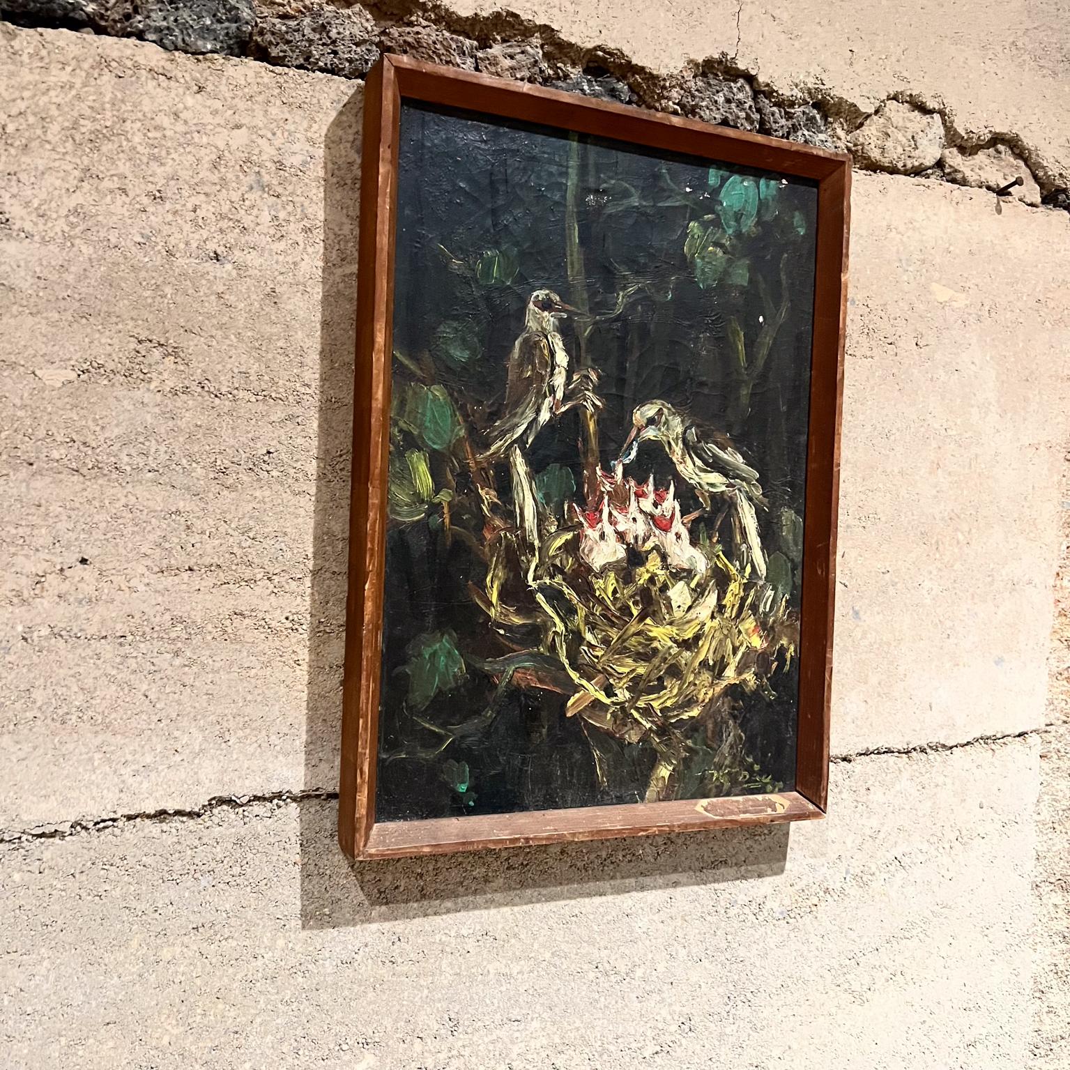 Pittura della metà del XX secolo Uccelli pulcini Natura morta Impressionista Olio su tela in vendita 1