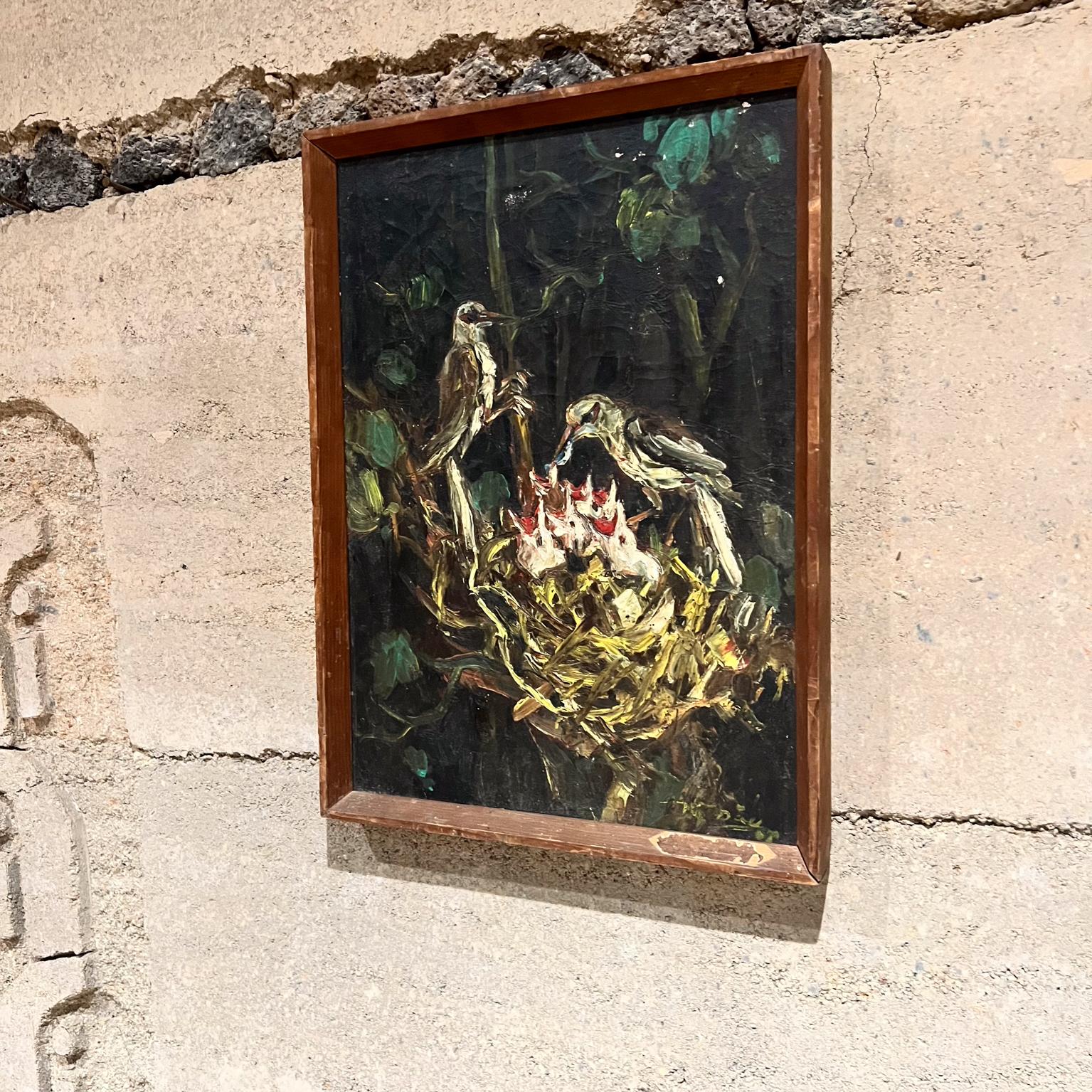 Pittura della metà del XX secolo Uccelli pulcini Natura morta Impressionista Olio su tela in vendita 2