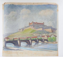 Mid 20th Century Painting Marienberg Fortress Wurzburg Germany