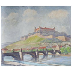 Mid 20th Century Painting Marienberg Fortress Wurzburg Germany