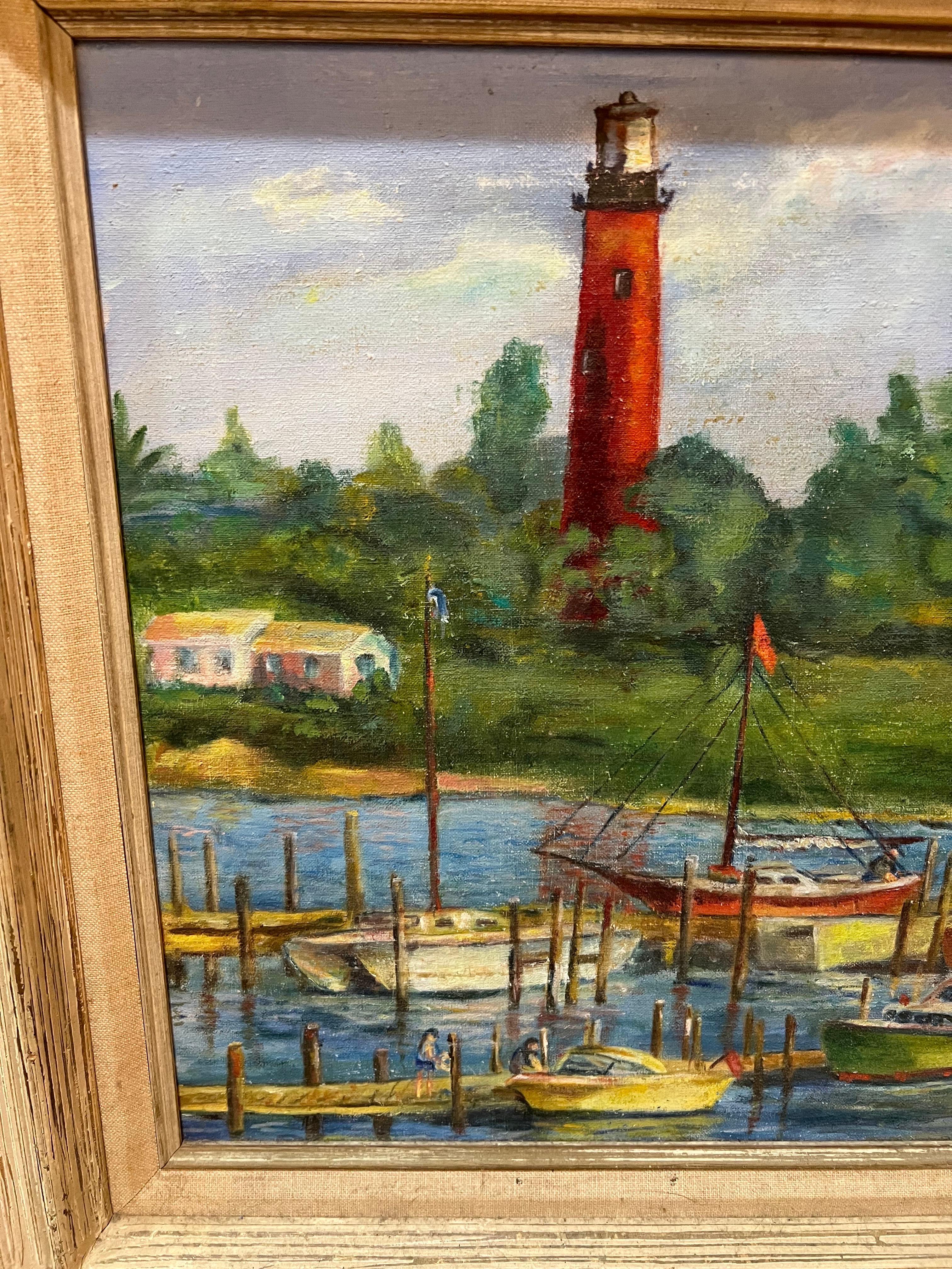 Mid-20th Century Painting of a Lighthouse For Sale 6