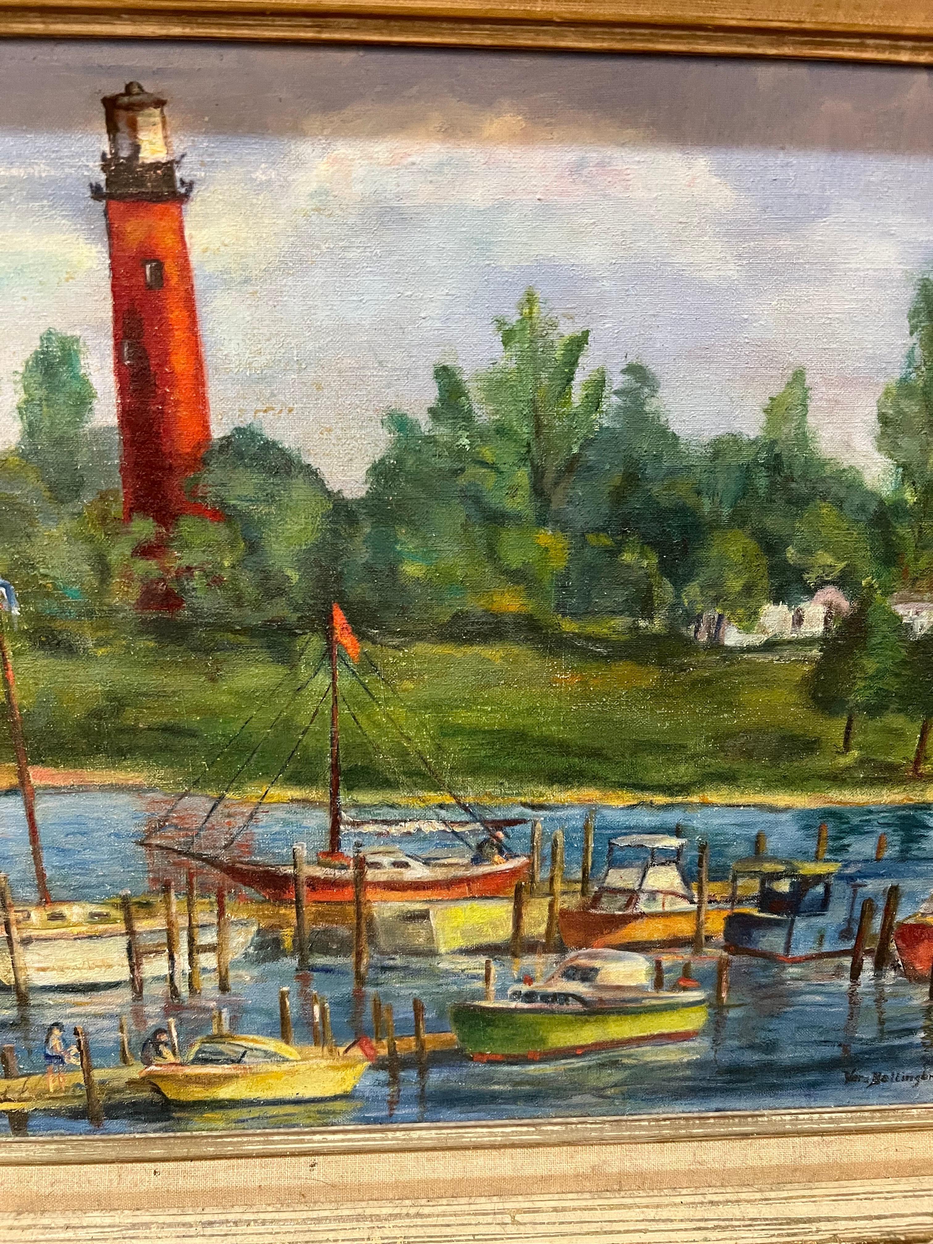 Mid-20th Century Painting of a Lighthouse For Sale 2
