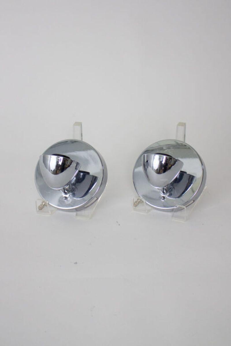 American Mid-20th Century, Pair Chrome and White Glass Sconces, a Pair
