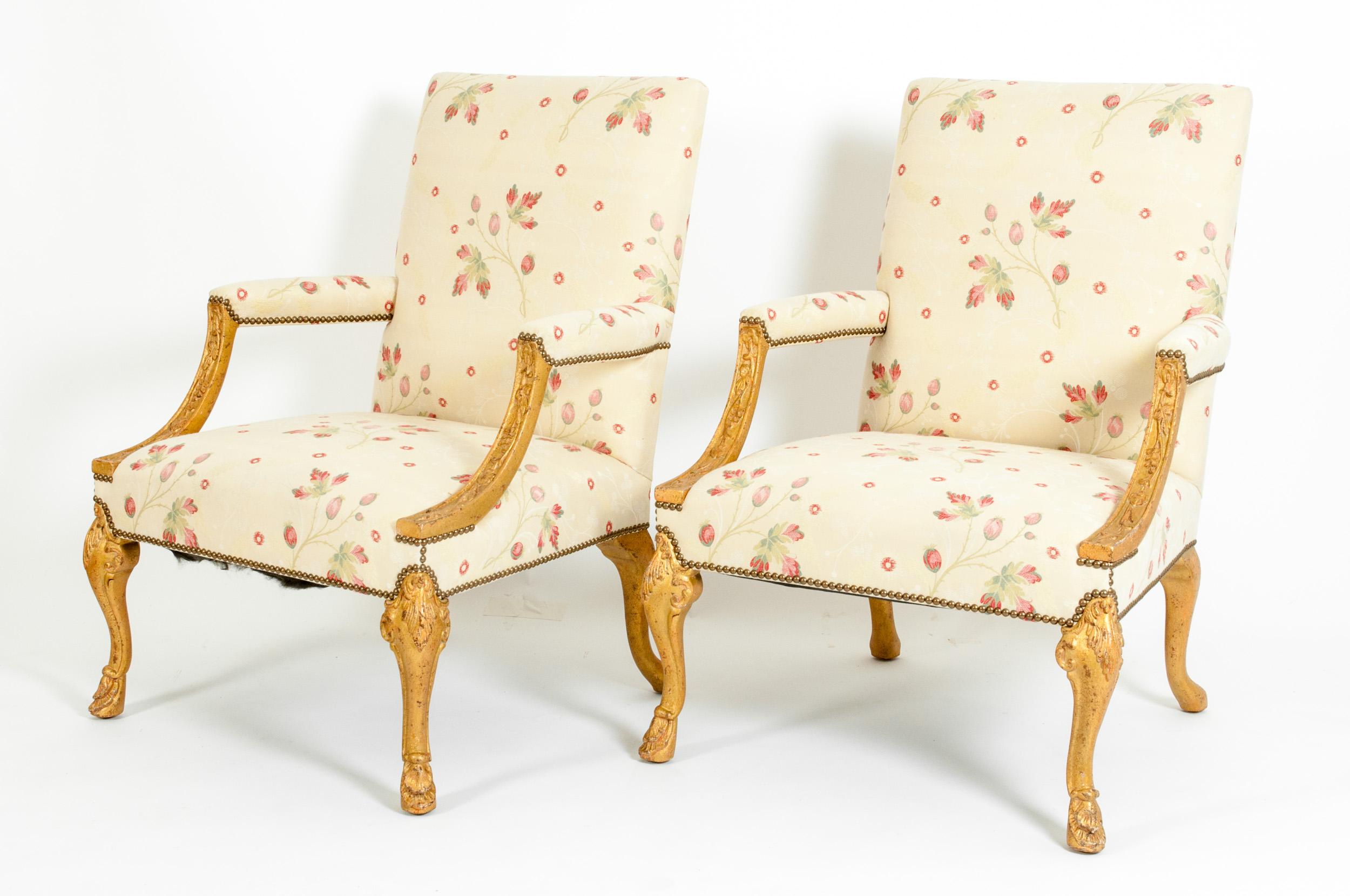 Giltwood Frame George II Style Armchairs In Excellent Condition In Tarry Town, NY
