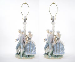 Pareja de Lámparas de Sobremesa de Porcelana de Edición Limitada "La Tarantela" de Mediados del Siglo XX