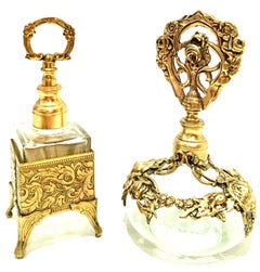 Mid-20th Century Pair of 24-Karat Gilt Gold and Blown Glass Perfume Decanters