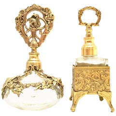 Mid-20th Century Pair of 24-Karat Gilt Gold and Blown Glass Perfume Decanters