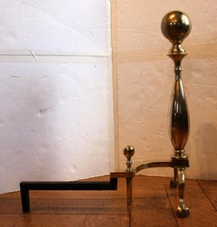 Paire de chenets américains en laiton du milieu du 20e siècle