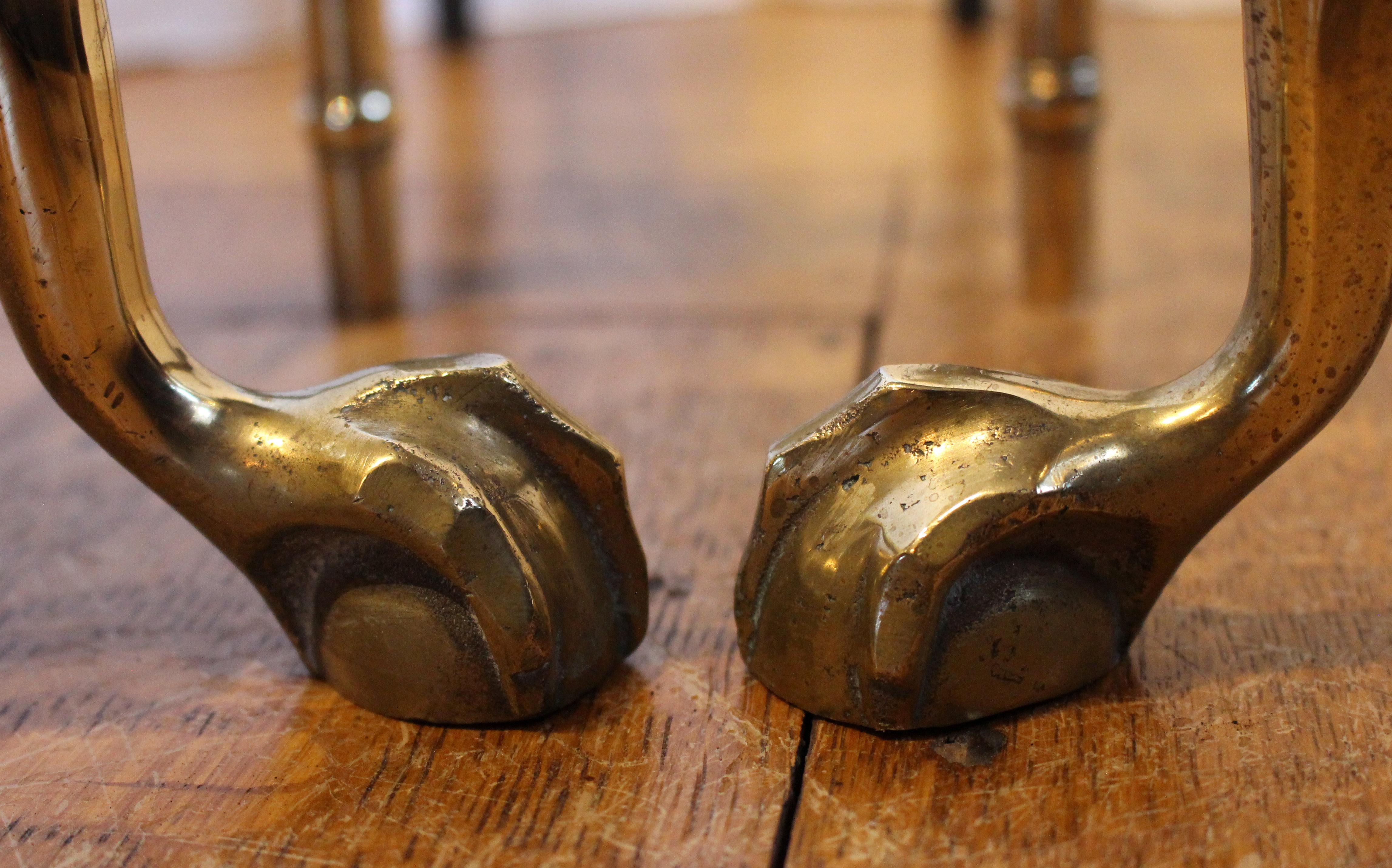 Mid-20th Century Pair of American Brass Andirons For Sale 1