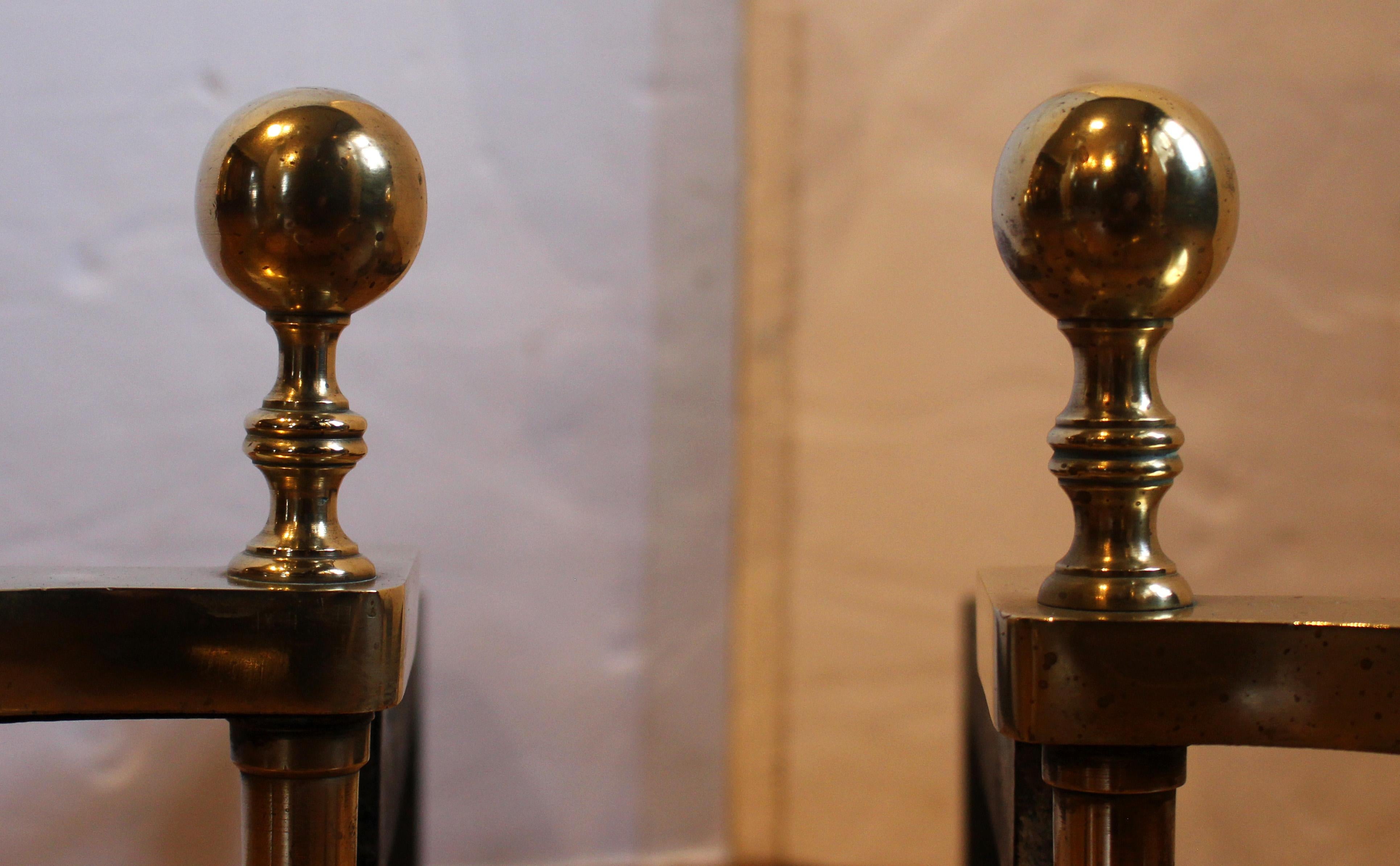Mid-20th Century Pair of American Brass Andirons For Sale 2