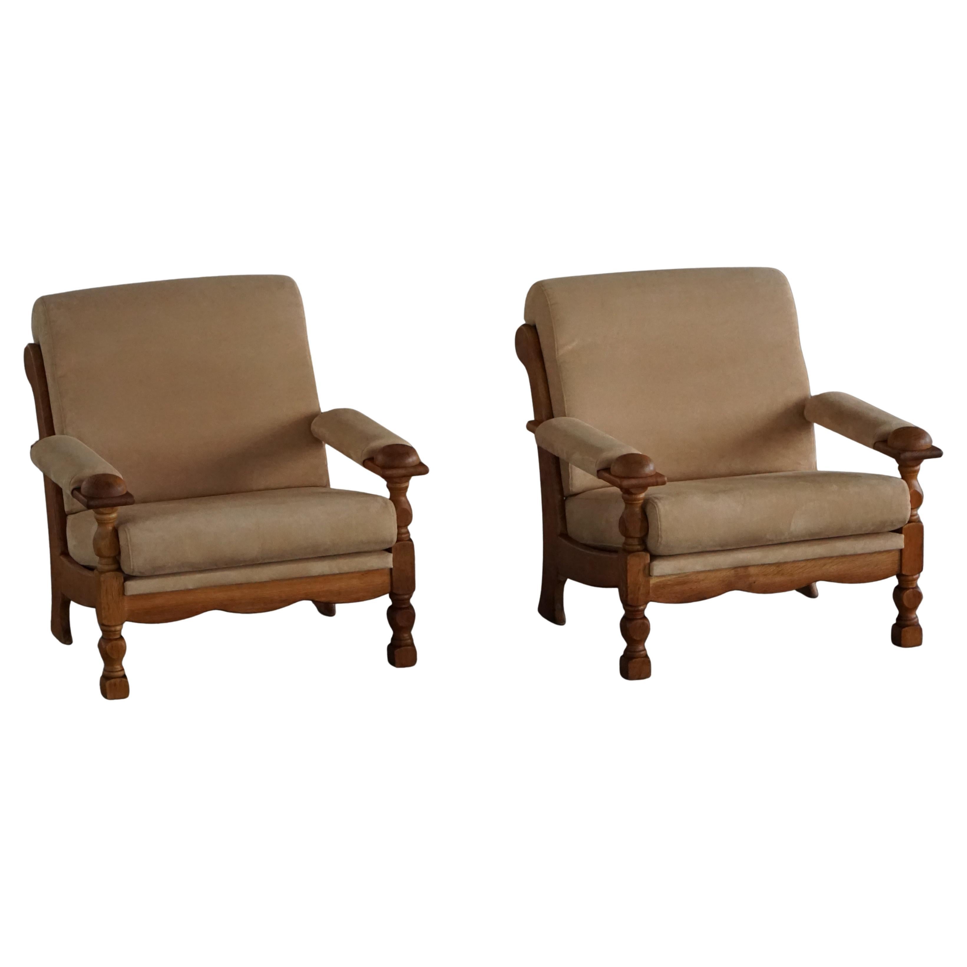 Mid-20th Century, Pair of Armhairs by Henning Kjærnulf, Oak 
Alcantara, 1960s For Sale