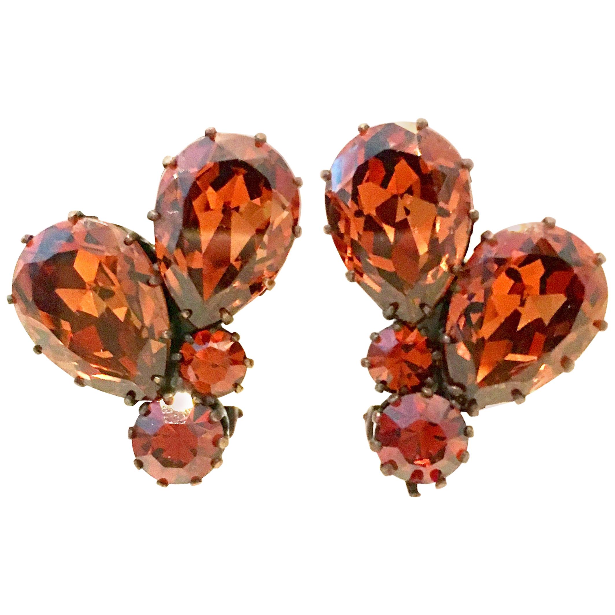 Mid-20th Century Pair Of Austrian Crystal Earrings-Signed For Sale