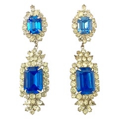 Mid-20th Century Pair Of Austrian Crystal & Faceted Glass Chandelier Earrings