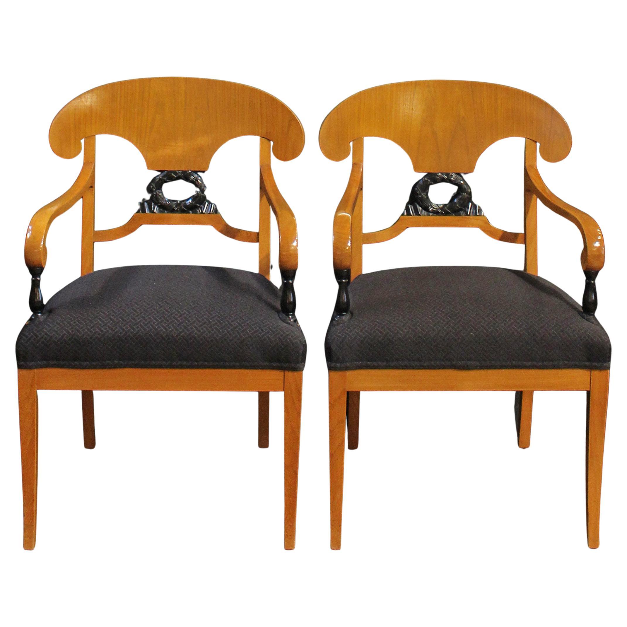 Mid-20th Century Pair of Biedermeier Style Arm Chairs