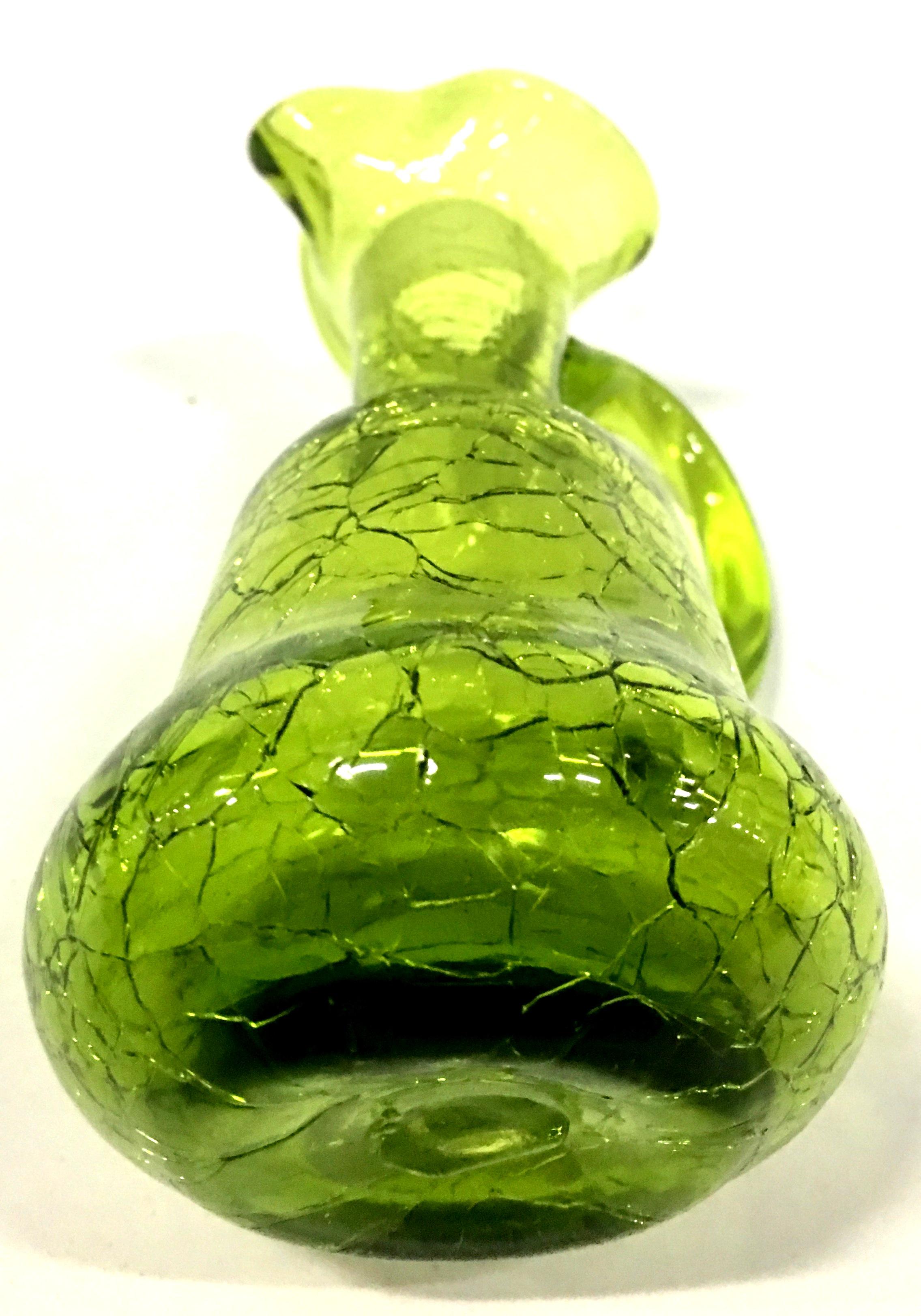Mid-20th Century Pair of Blenko Style Blown Crackle Glass Cruet Decanters For Sale 1