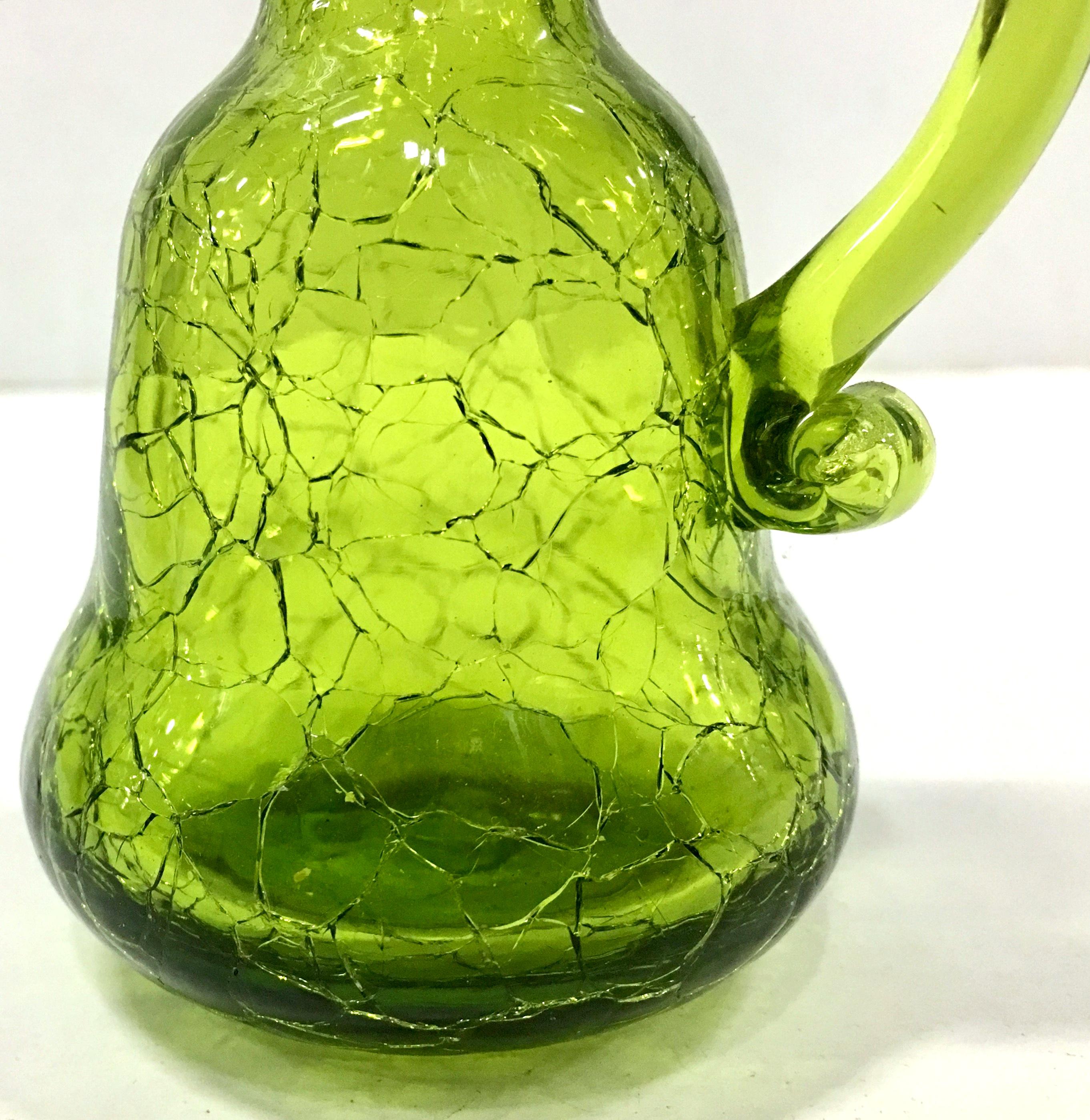 Mid-20th Century Pair of Blenko Style Blown Crackle Glass Cruet Decanters For Sale 2