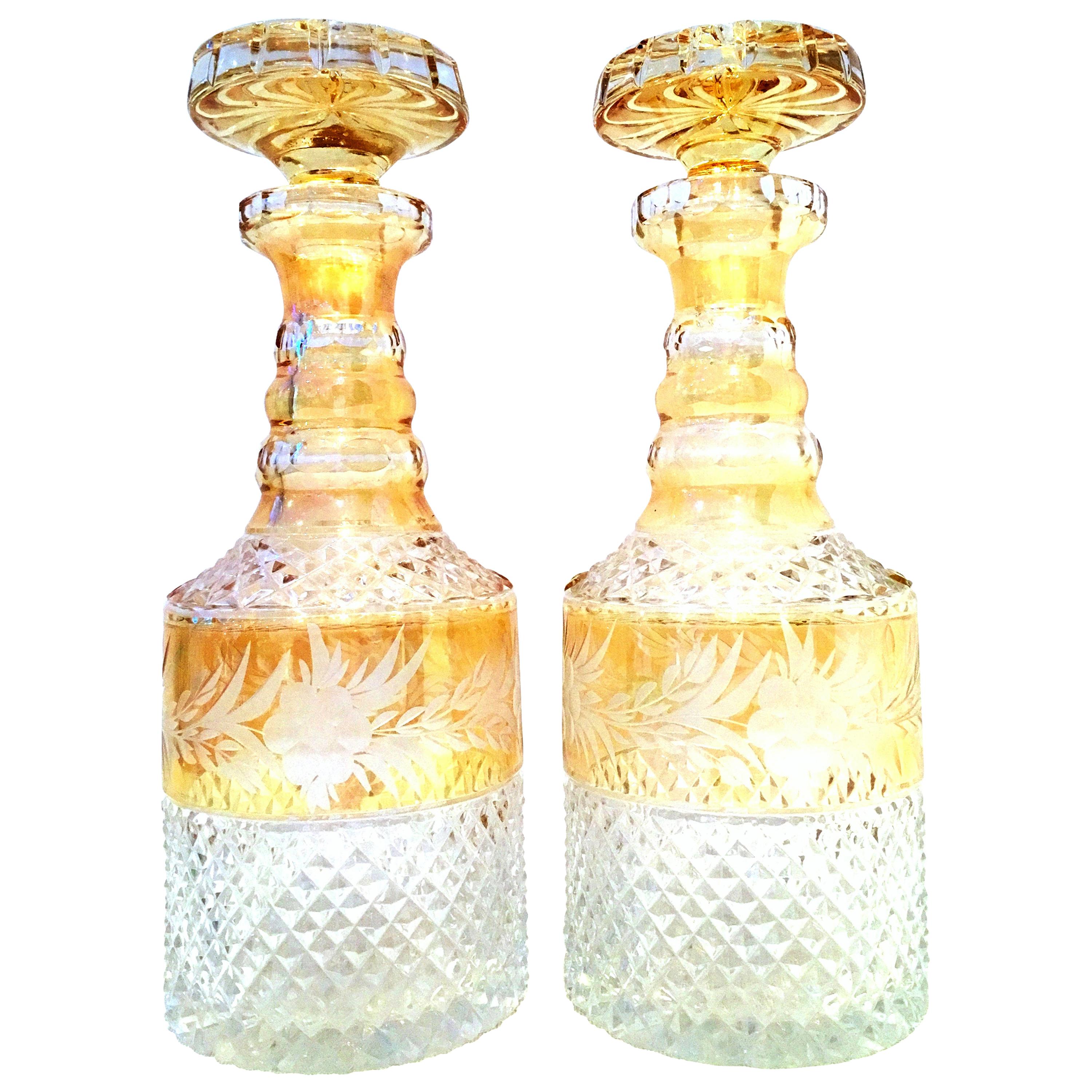 Mid-20th Century Pair of Bohemia Cut Crystal Liquor Decanter's