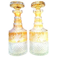 Vintage Mid-20th Century Pair of Bohemia Cut Crystal Liquor Decanter's