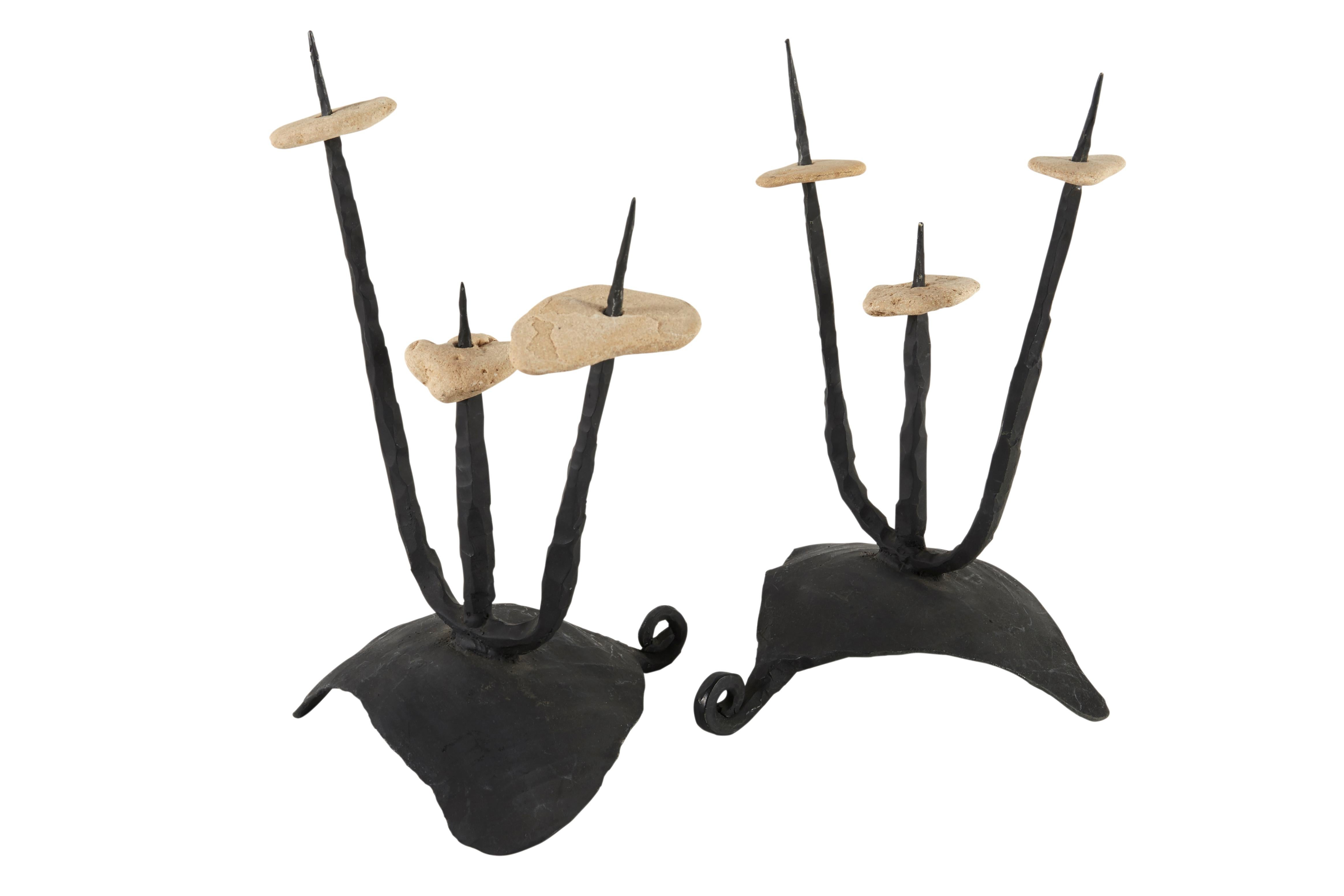 Israeli Mid-20th Century Pair of Brutalist Candleholders/Sculptures by David Palombo For Sale