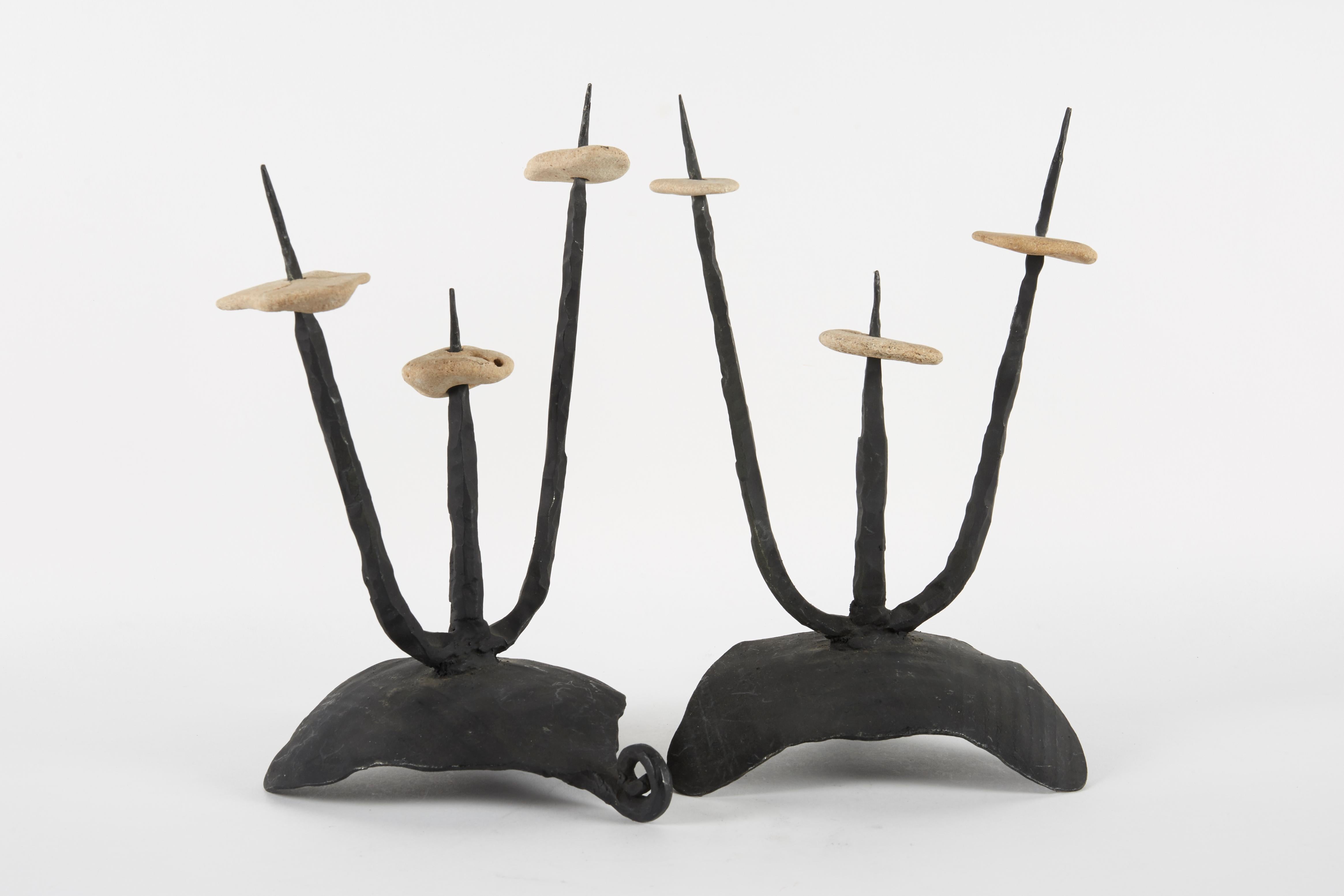Mid-20th Century Pair of Brutalist Candleholders/Sculptures by David Palombo In Excellent Condition For Sale In New York, NY