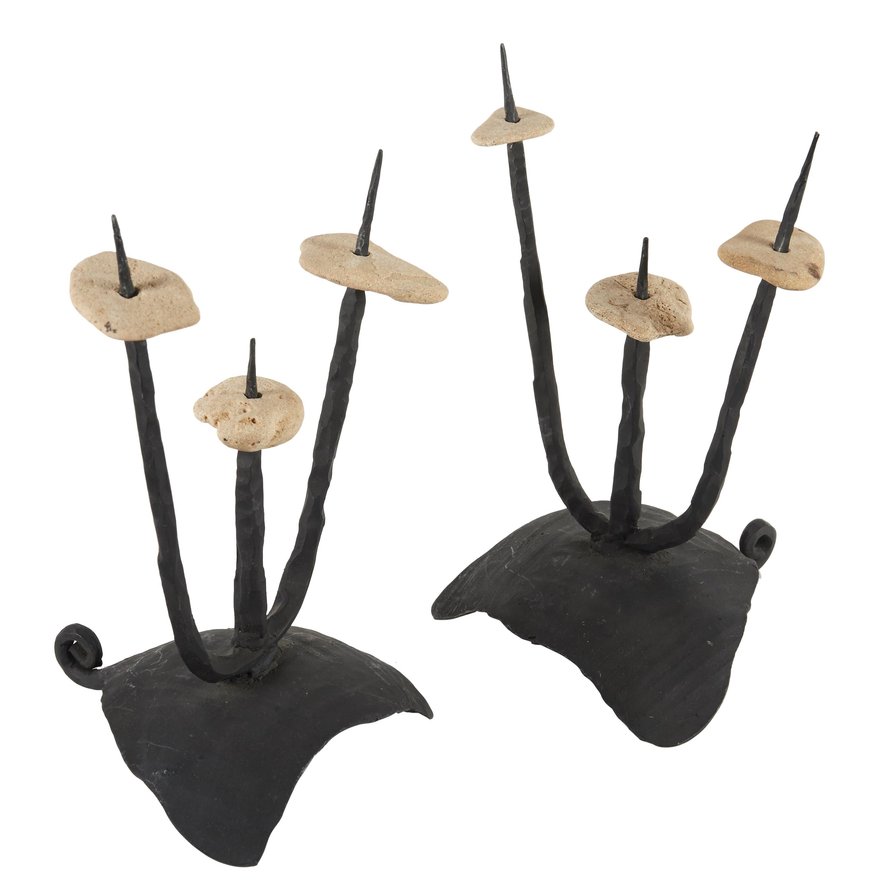Mid-20th Century Pair of Brutalist Candleholders/Sculptures by David Palombo
