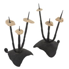 Retro Mid-20th Century Pair of Brutalist Candleholders/Sculptures by David Palombo