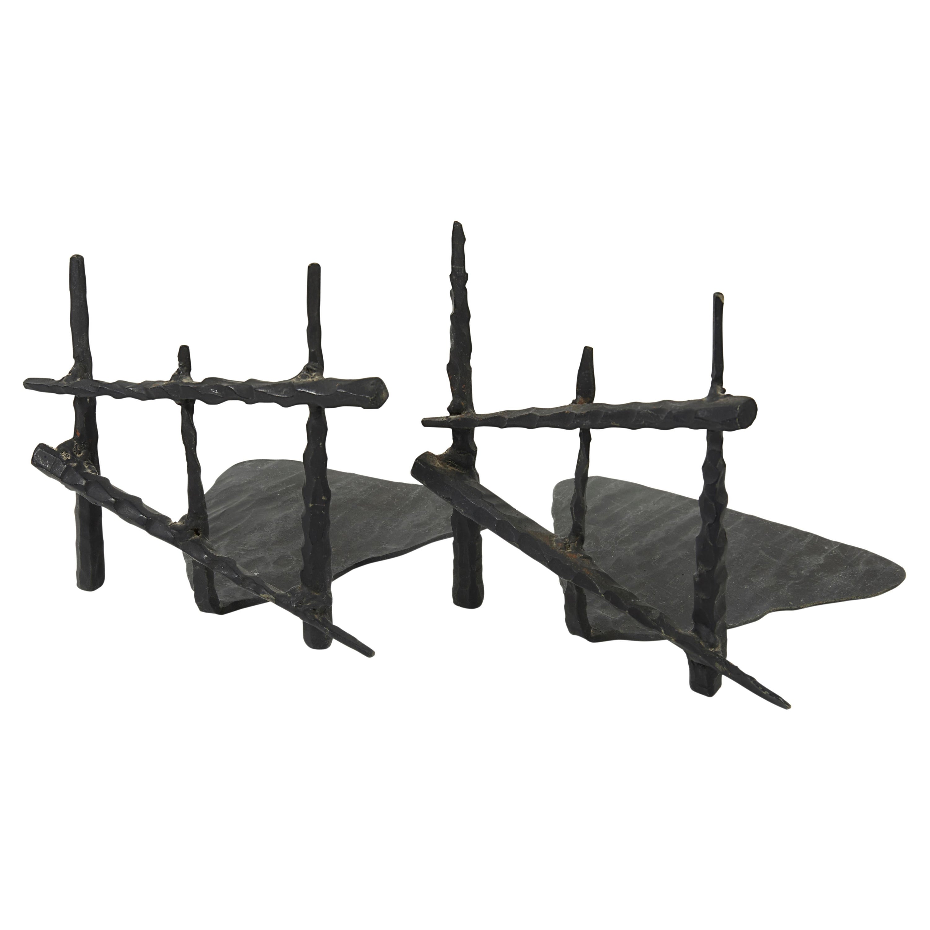 Mid-20th Century Pair of Brutalist Iron Bookends by David Palombo