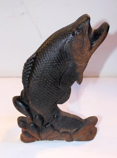 Mid-20th Century Pair of Cast Iron Leaping Trout Andirons