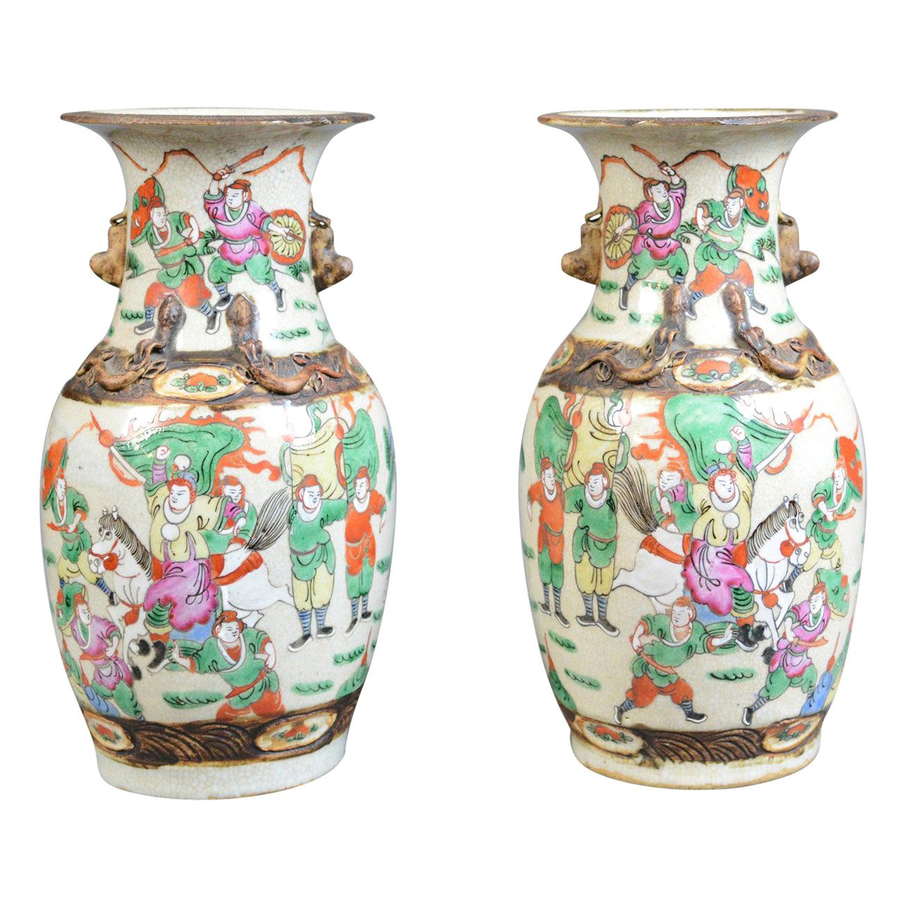 Mid-20th Century Pair of Chinese Baluster Vases, Painted, Ceramic, Urns