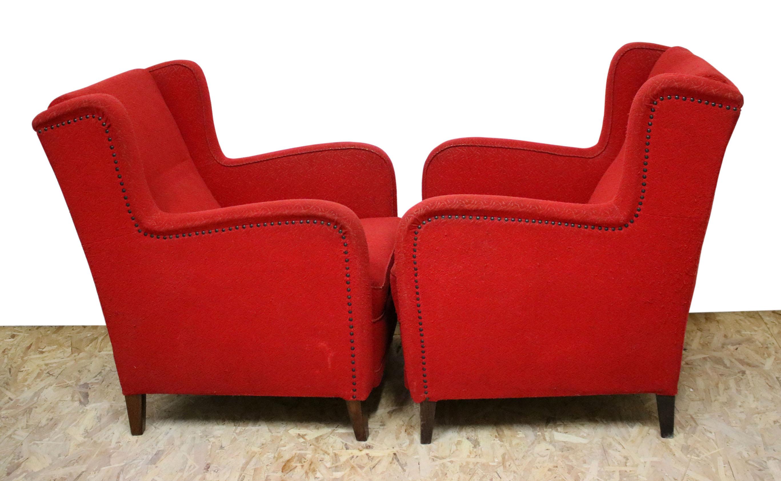 Upholstery Mid 20th Century Pair Of Club Chairs For Sale