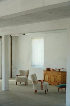 Mid-20th Century, Pair of Danish Lounge Chairs in Oak & Lambswool, 1950s
