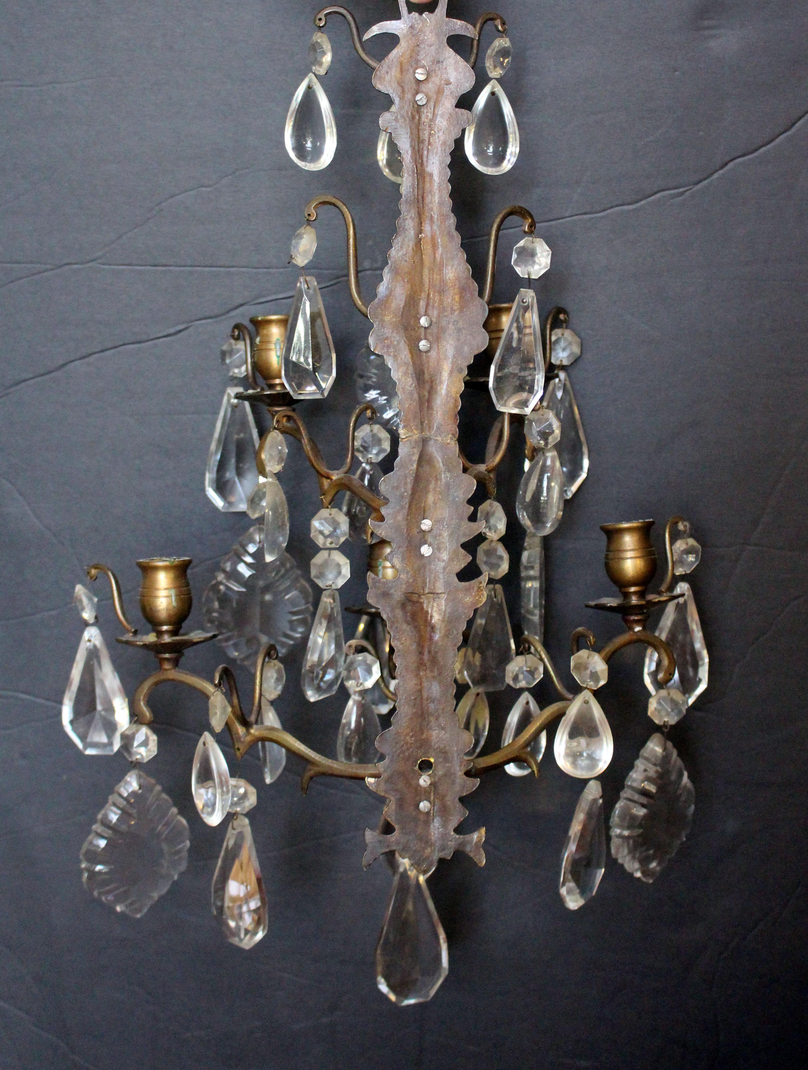 Mid-20th Century Pair of French 5-Light Wall Sconces In Good Condition In Chapel Hill, NC