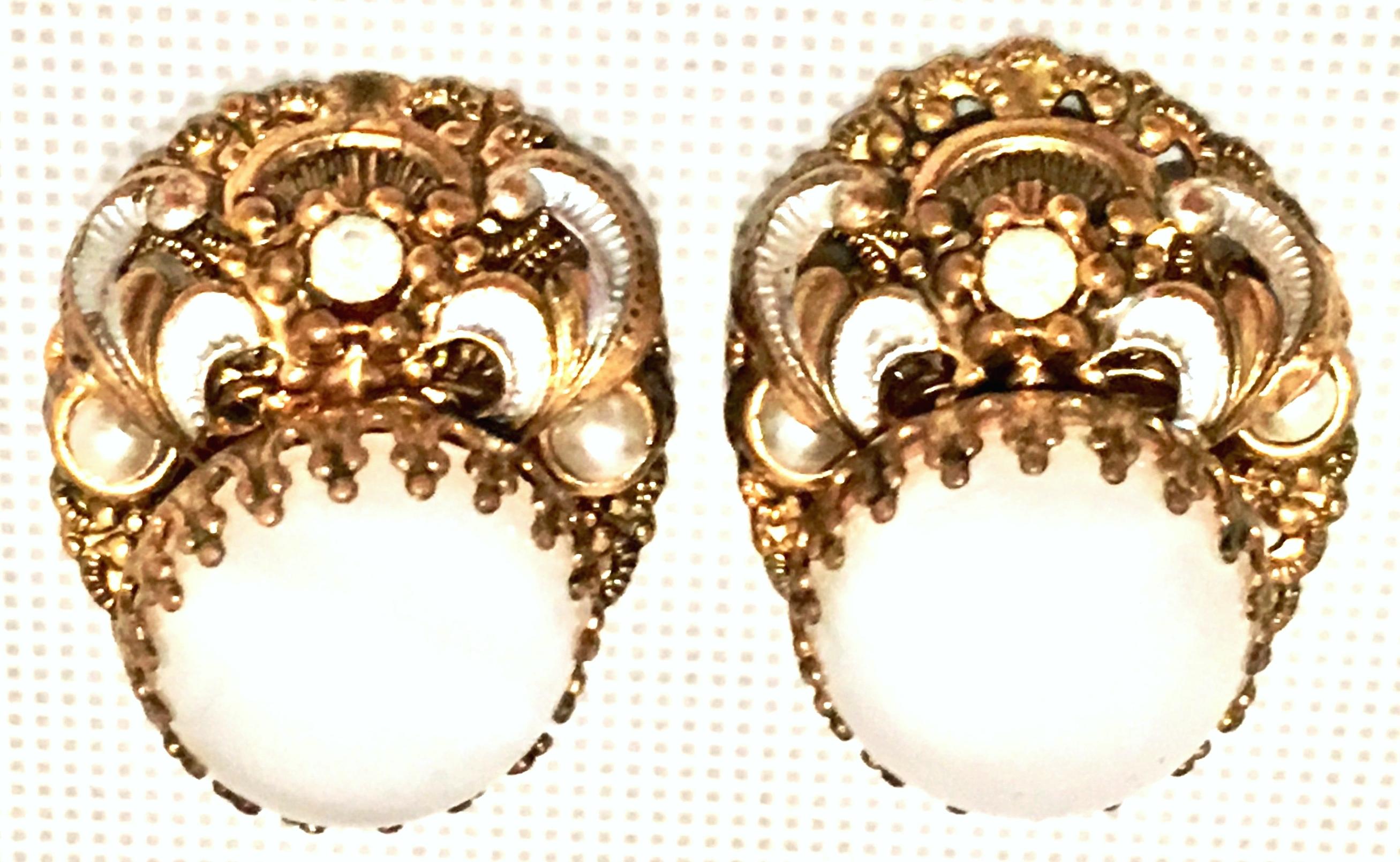 Art Nouveau Mid-20th Century Pair Of German Vermeil & Molded Glass Earrings-Signed