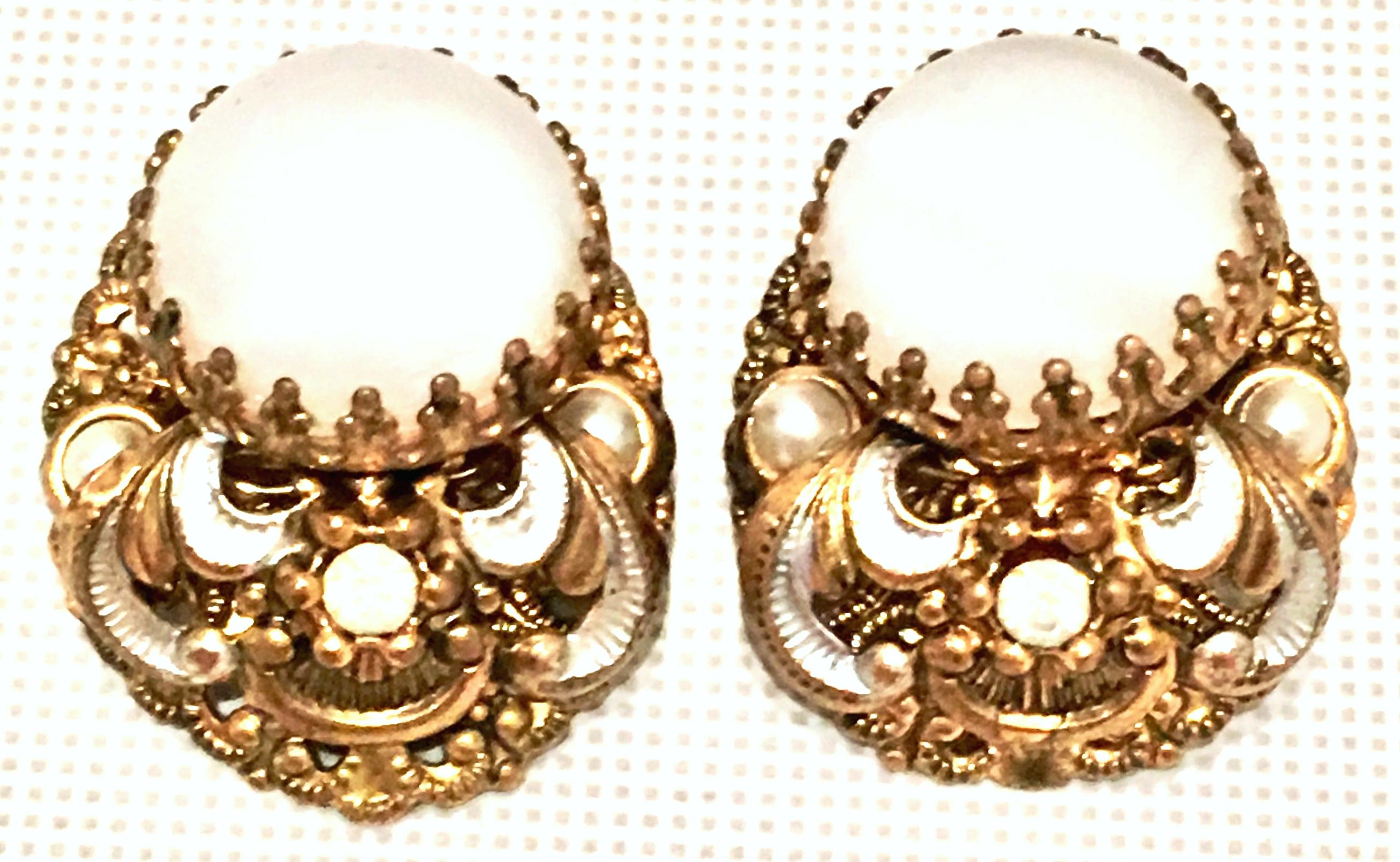 Mid-20th Century Pair Of German Vermeil & Molded Glass Earrings-Signed For Sale 1