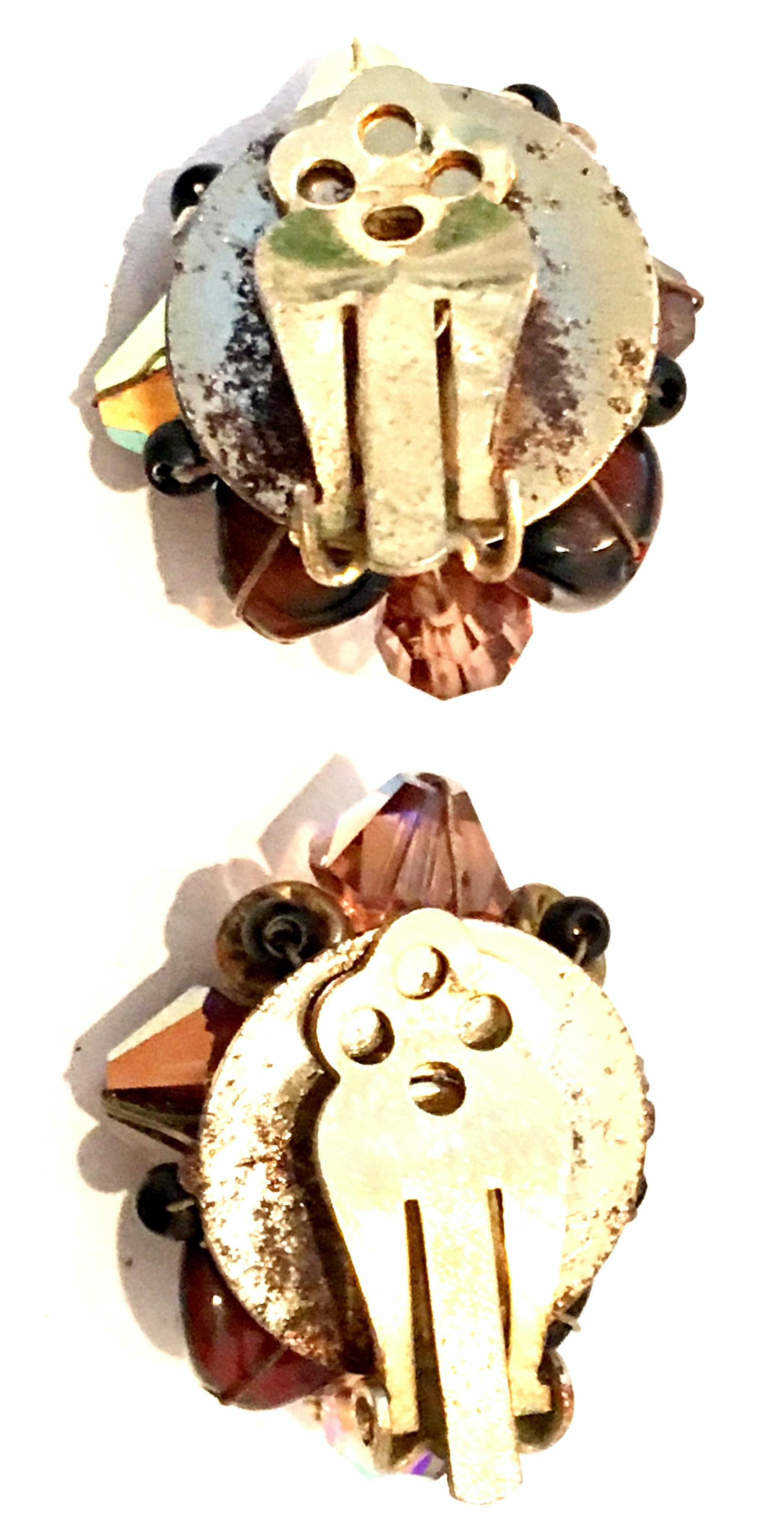 Mid-20th Century Pair Of Gold & Amber Austrian Crystal Bead 