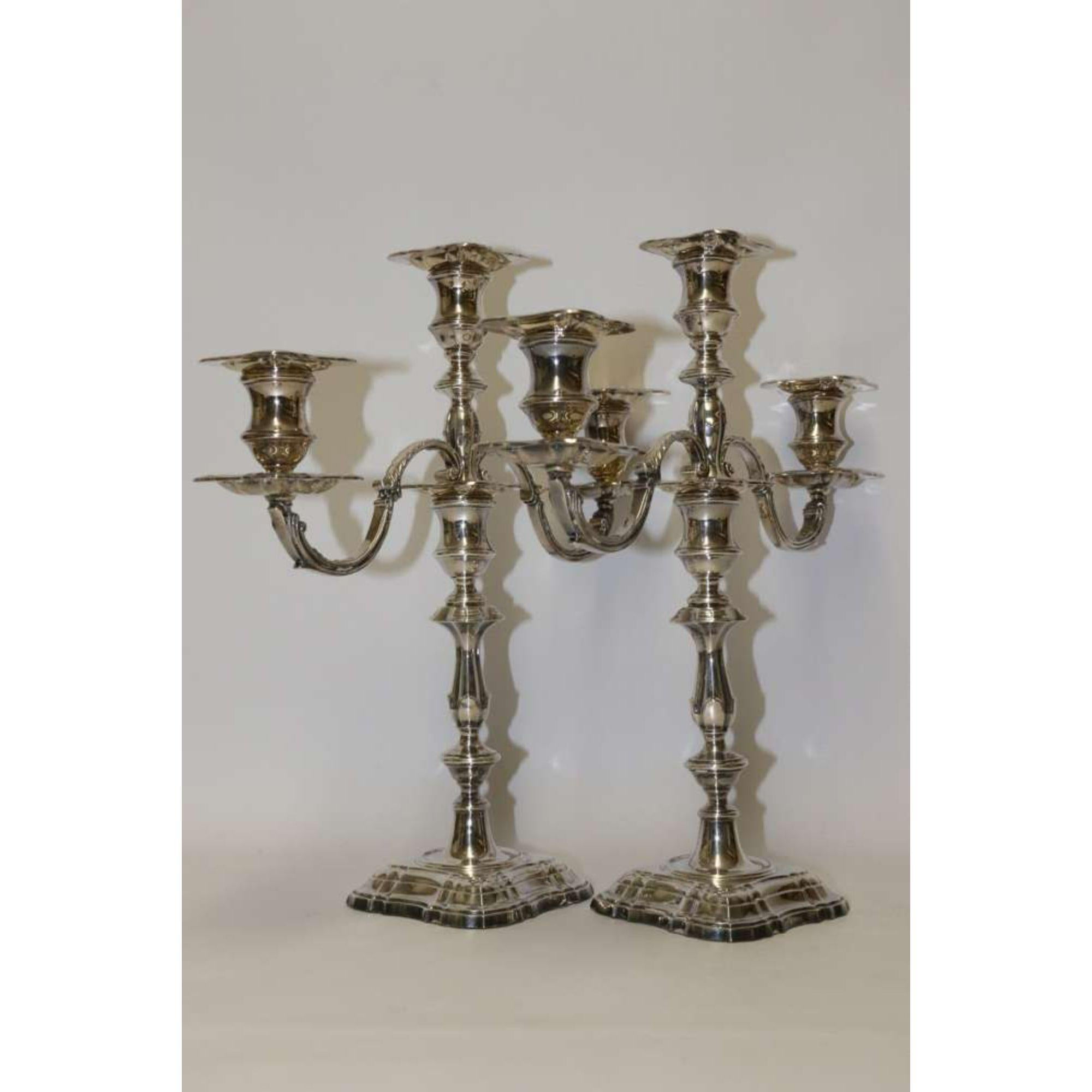 Mid 20th Century Pair of Hallmarked Silver Candelabra, Sheffield 1966 7 In Good Condition For Sale In Central England, GB