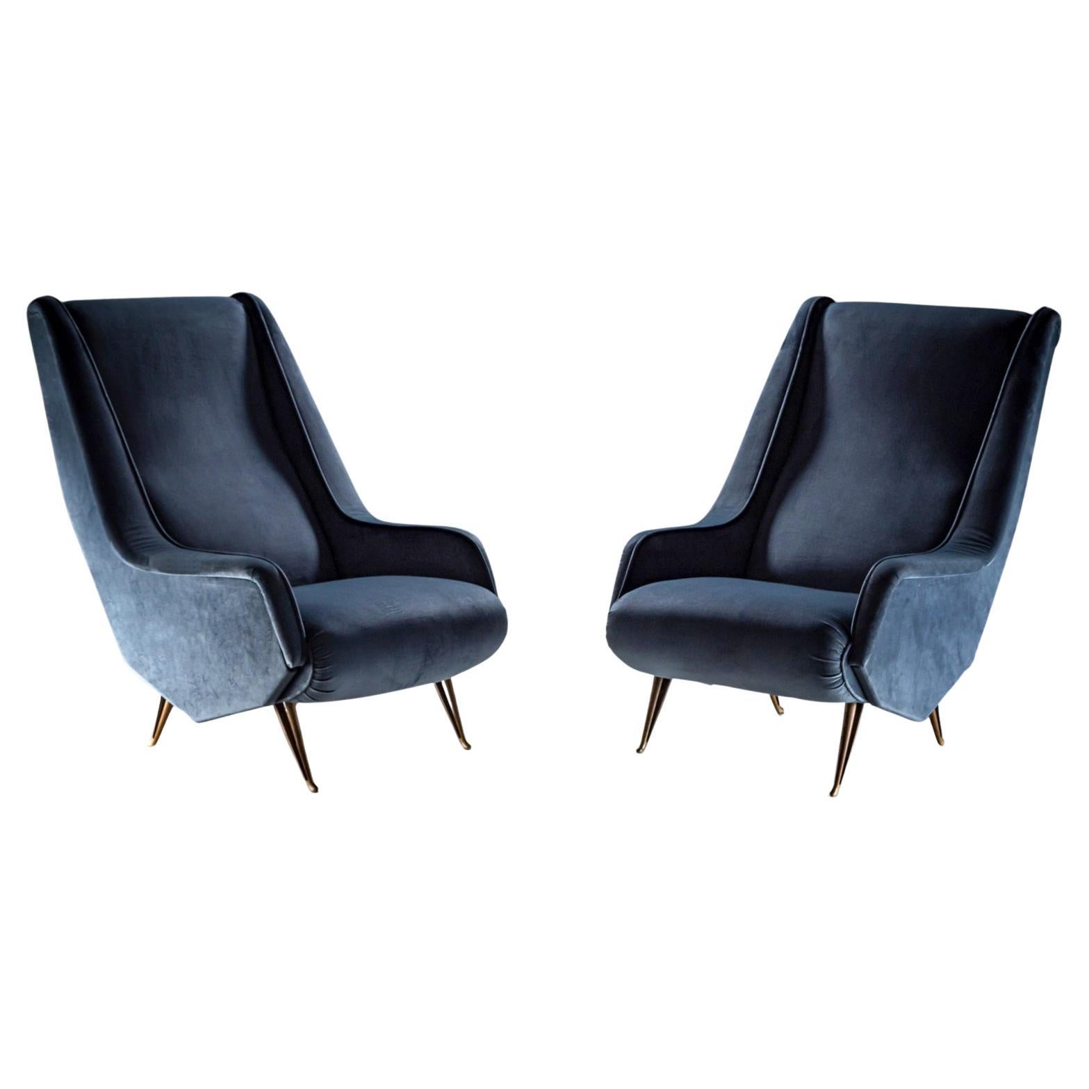 Mid-20th Century Pair of ISA Bergamo Armchairs, Italy