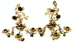 Mid-20th Century Pair of Italian Gilt Iron "Tole" 3-Light Candelabra Sconces
