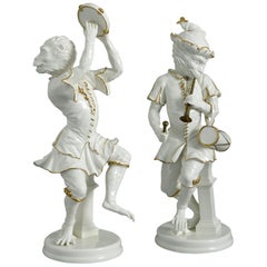 Retro Mid 20th Century Pair of Italian Singerie Porcelain Monkey Musicians