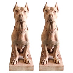 Mid-20th Century Pair of Italian Terra Cotta Dog Statues, Cane Molosso